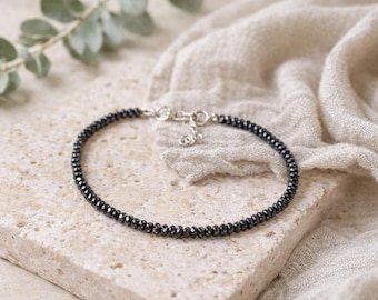 Hematite Crystal Bracelet for Protection – Genuine Healing Stone Jewelry, Unisex Dainty Beaded Bracelet, Grounding Gift, Handmade in Israel