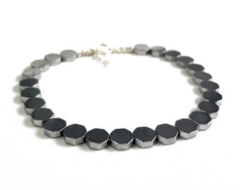 Grounding Hexagon Black natural hematite bracelet, hematite jewelry, handmade beaded jewelry