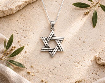 Men Star of David Necklace, Silver 925 Jewish STAR OF DAVID Large Pendant, Judaica jewelry, handmade in Israel