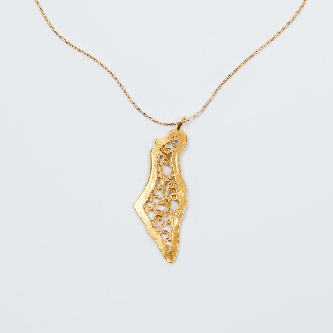 Handcraft Israel Map 14K Gold Pendant - Il 1xdg 