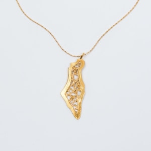 Artisanat Israël carte 14 carats pendentif carte Israël collier, collier Israël, Israël pendentif bijoux juifs