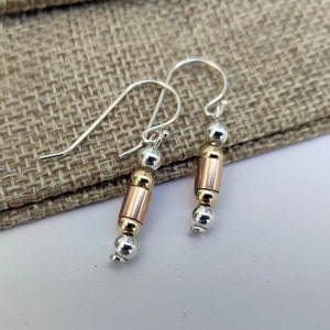 yellow 14K Gold filled earrings dangle, Rose goldfilled earrings, silver earrings, Dangle bar drop earrings