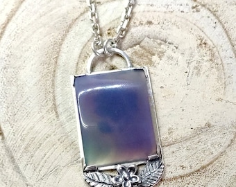 Collar largo de plata con piedra de ágata morada, regalo para ella, joyería hecha a mano, accesorios para mujer.