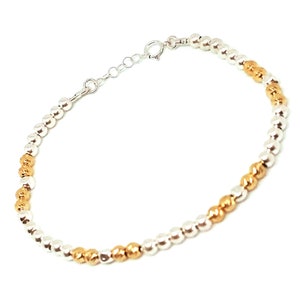 14K gold filled and sterling silver bracelet, mixed metal bead bracelet gold and silver, dainty gold and silver bead bracelet