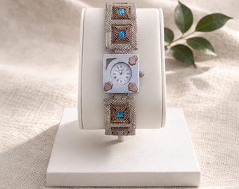 Handmade Sterling Silver Opal Watch Bracelet | Artisan Women’s Jewelry | Unique October Birthstone Gift for Her