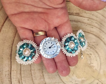Handgemachte Sterling Silber Perle Perlen Uhr, Handwerker Schmuck