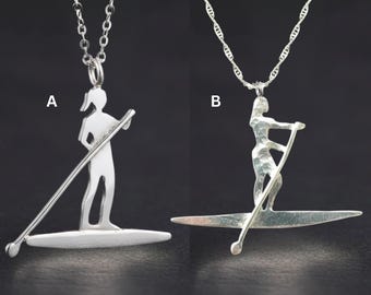 Sterling Silver Paddleboarder Necklace, Ocean Lover Jewelry