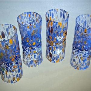 Murano Glass Tumblers - Set of 4 - Blue Orange Millefiori - Hand Blown in Italy - Vetreria Arte di Murano