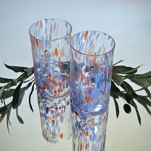 Murano Glass Tumblers Tall - Set of 2 - Blue Red Millefiori - Hand Blown in Italy - Vetreria Arte di Murano