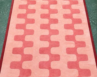Tapete com padrão de ondas rosa, tapete de lã tufado à mão, decoração geométrica moderna