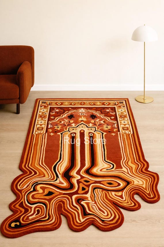 Melting Pattern Hand Tufted Rug – Abstract Drip Design Wool Area Rug, Modern Statement Carpet