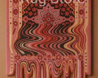 Blush Pink Melted Medallion Rug – Abstract Drip Effect Hand Tufted Wool Area Rug