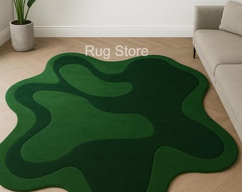 Hand-Tufted Green Abstract Rug – Modern Organic Shape Contour Area Rug