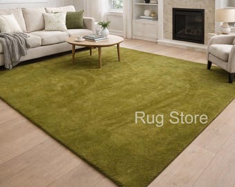 Tapete de lã tufado à mão – Tapete liso moderno verde claro