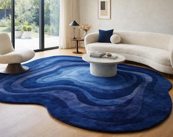 Blue Horizon” Modern Abstract Hand-Tufted Statement Rug