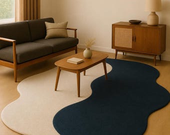 Tapete Midnight Flow feito à mão | Tapete moderno com formato orgânico | Tapete contemporâneo de lã com design marcante