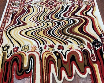 Melting Persian Design Wool Rug: Hand-Tufted Art Carpet