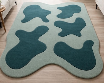 Tapete com formato orgânico – Tapete abstrato verde sálvia, tapete moderno e minimalista.