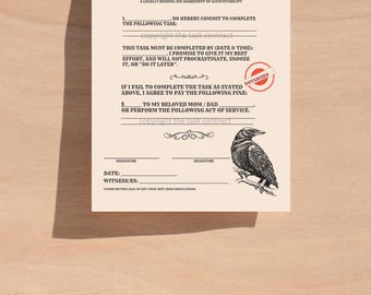 Mom/Dad Procrastination Contract-If You Don't Complete The Task, You Pay Mom/Dad - Productivity-Task Completion Agreement Printable Contract