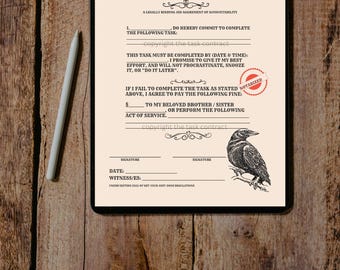 Brother/Sister Procrastination Contract - Complete the Task or Pay the Other - Productivity - Task Completion Agreement - Printable Contract