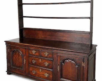Antiek Engels eiken dressoir met bordenrek