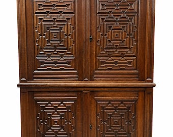 Large Antique Carved Oak Cabinet from the 18th Century
