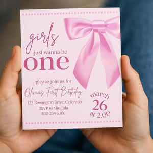 Bow Theme Girl Birthday Invitation