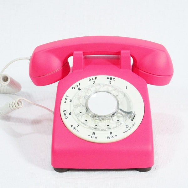 reserved for Tammy Vintage Neon Cerise Pink Phone Rotary Dial telephone