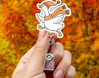 Winter Goose Badge Reel, Funny Goose ID Holder, Cute Nurse Badge Clip, Teacher Badge Reel, Quirky Work Gift, Seasonal Animal Lover Accessory