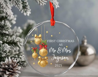 First Christmas Married Ornament – Personalized Mr and Mrs Ornament 2025, Custom Newlywed Gift, Wedding Keepsake for Married Couple