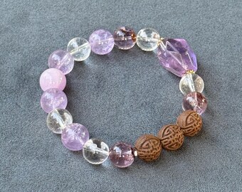 Handmade Wisdom Incense Bead Bracelet: Lepidolite & Amethyst