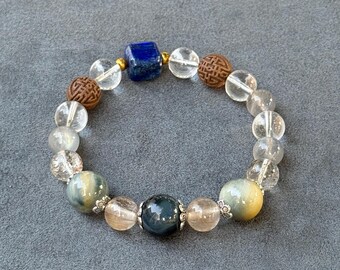 Handmade Gemstone Bracelet: Tiger's Eye, Lapis Lazuli, Super Seven, Herbal Incense