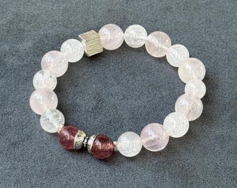 Rose Quartz Bracelet: Strawberry & Phantom Quartz, Herbal Incense Beads
