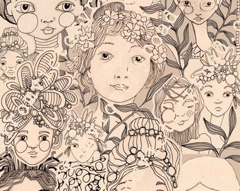 INSTANT DOWNLOAD Sketchbook Faces Collage
