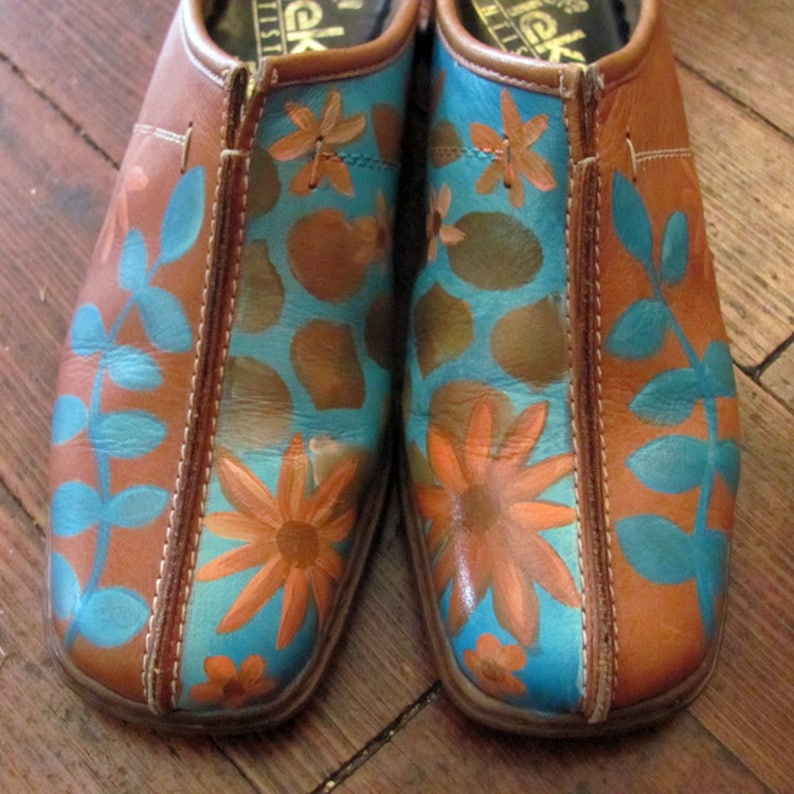 Hand painted brown leather shoes Etsy