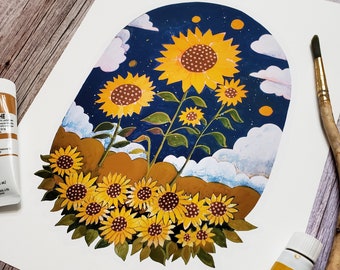 Sunflowers - 8 x 10 reproduction of acrylic gouache illustration