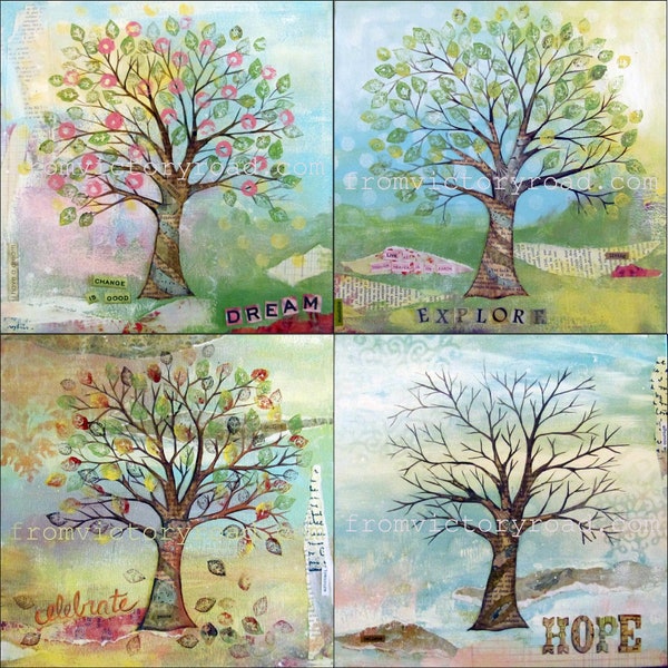 Four Season mixed media trees digital download