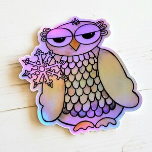 Pegatina de vinilo holográfica winter owl