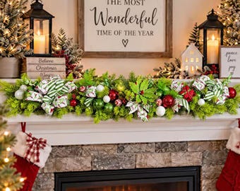 Grinch Colored Christmas Garland Bright Lime Green Whimsical Whoville Mantel Swag Grinchmas Holiday Decor Centerpiece Green Monster