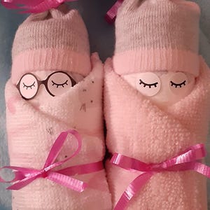 Gray/Pink Diaper Babies Gift Set, 2 Pack, Wash cloths/Sock Diaper Baby Girl, Baby Shower Gift or Decoration, Newborn Gift, Baby Gift Basket
