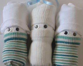 Plaid/Stripes Babies Gift Set, 3 Pack, Hand Mittens/Sock Diaper Baby Boy, Baby Shower Gift or Decoration, Newborn Gift, Baby Gift Basket