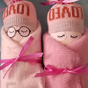 Girl Loved Diaper Babies Gift Set, 2 Pack, Wash cloths/Sock Diaper Baby Girl, Baby Shower Gift or Decoration, Newborn Gift, Baby Gift Basket