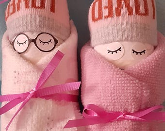 Girl Loved Diaper Babies Gift Set, 2 Pack, Wash cloths/Sock Diaper Baby Girl, Baby Shower Gift or Decoration, Newborn Gift, Baby Gift Basket
