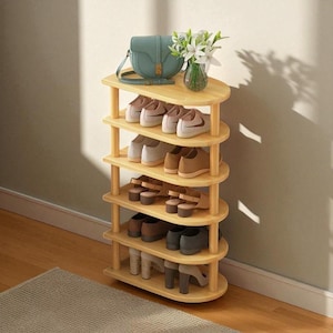 7-Tier Vertical Shoe Rack – Light Wood Space-Saving Organizer Shelf for Entryway, Closet, or Small Room Storage