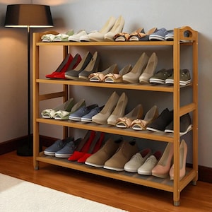 4-Tier Wooden Shoe Rack – Wide Freestanding Storage Shelf Organizer for Heels, Sneakers & Entryway or Closet Use