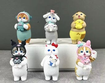 Mofusand Cats Holding Dolls, Polymer Clay, Desktop Décor, Car Accessories, Miniature Figurines, Collector  Mofusand  | Kawaii