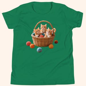 Kitten Basket Kids T-Shirt | Cute Cat Yarn Lover Youth Tee (S–XL) | Three Little Kittens in a Basket Shirt
