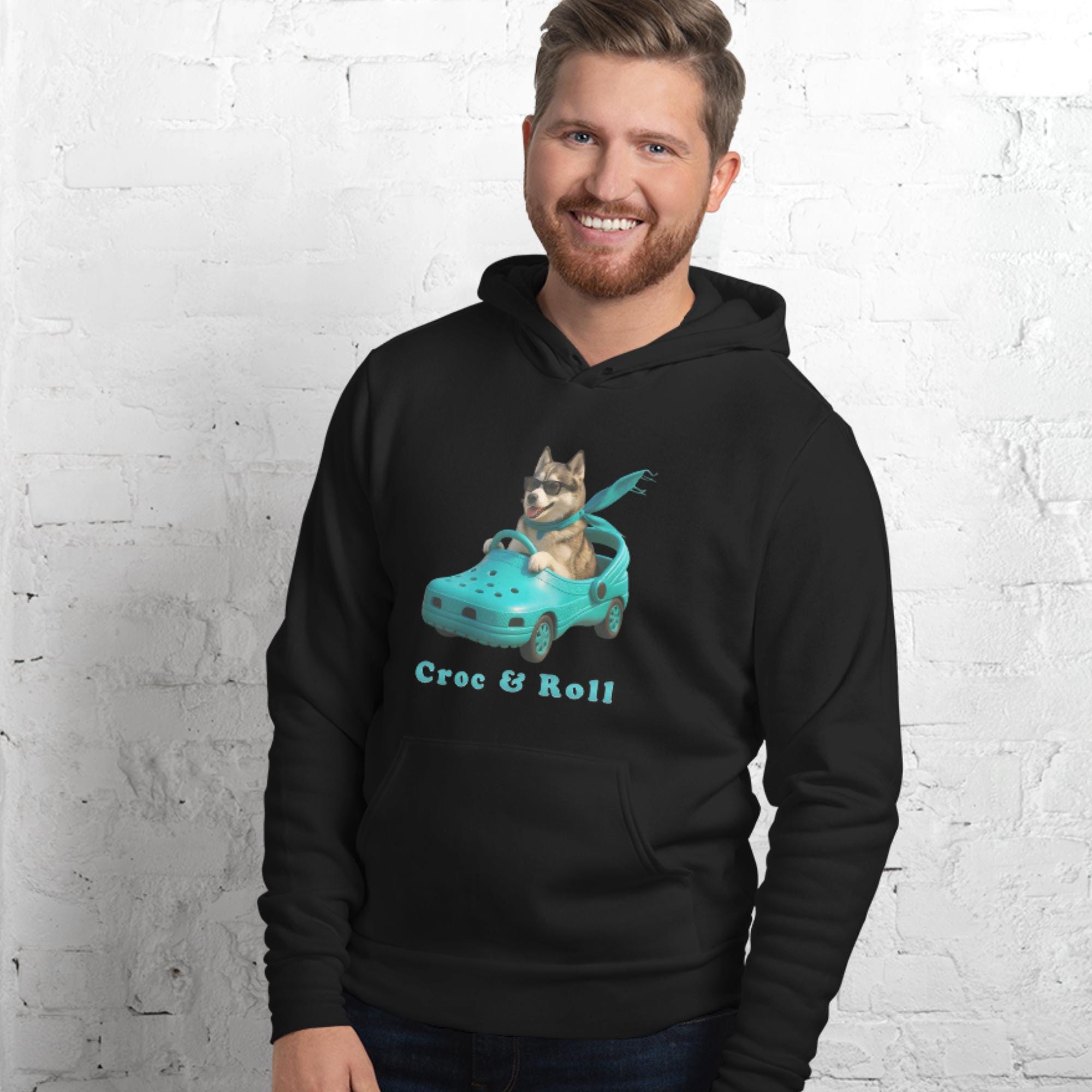 Siberian Husky Driving Teal Croc Car 