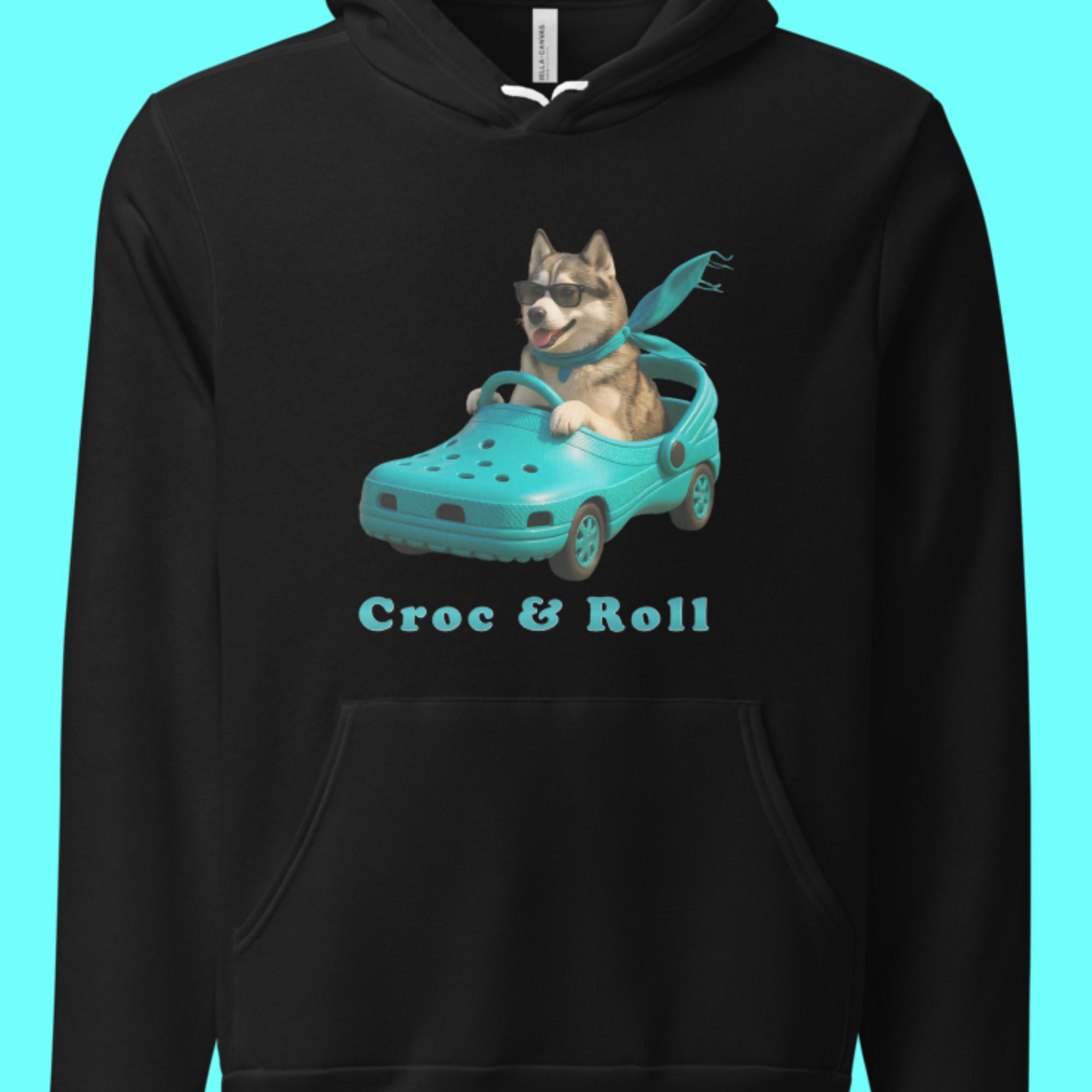 Siberian Husky Driving Teal Croc Car 