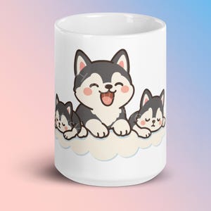 Taza de cachorros de husky durmiendo - Taza de café blanca de 453 ml para amantes de los perros, mamás de perros y niños - Regalo de husky siberiano kawaii - Envío gratis
